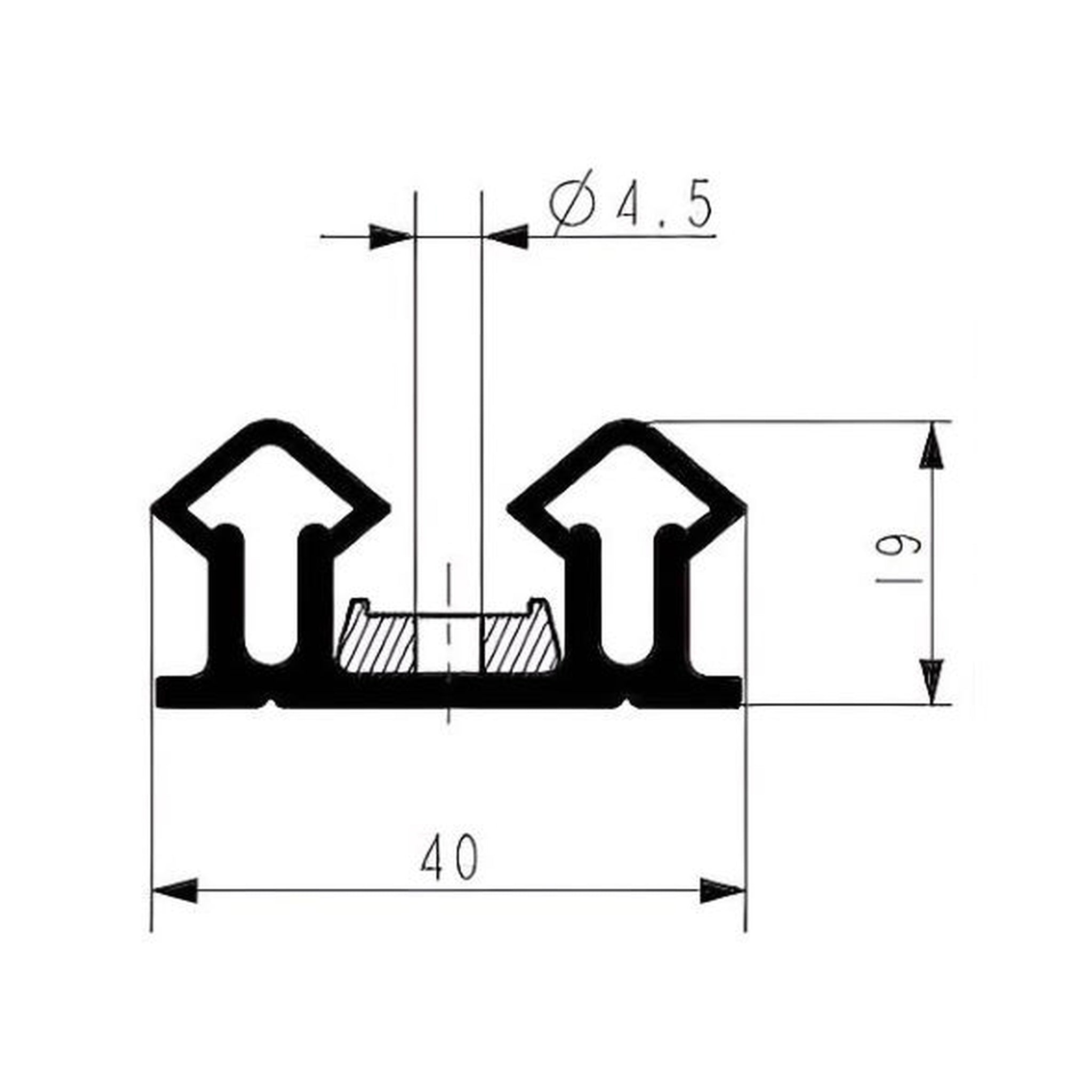 Technical drawing of a profile with dimensions labeled