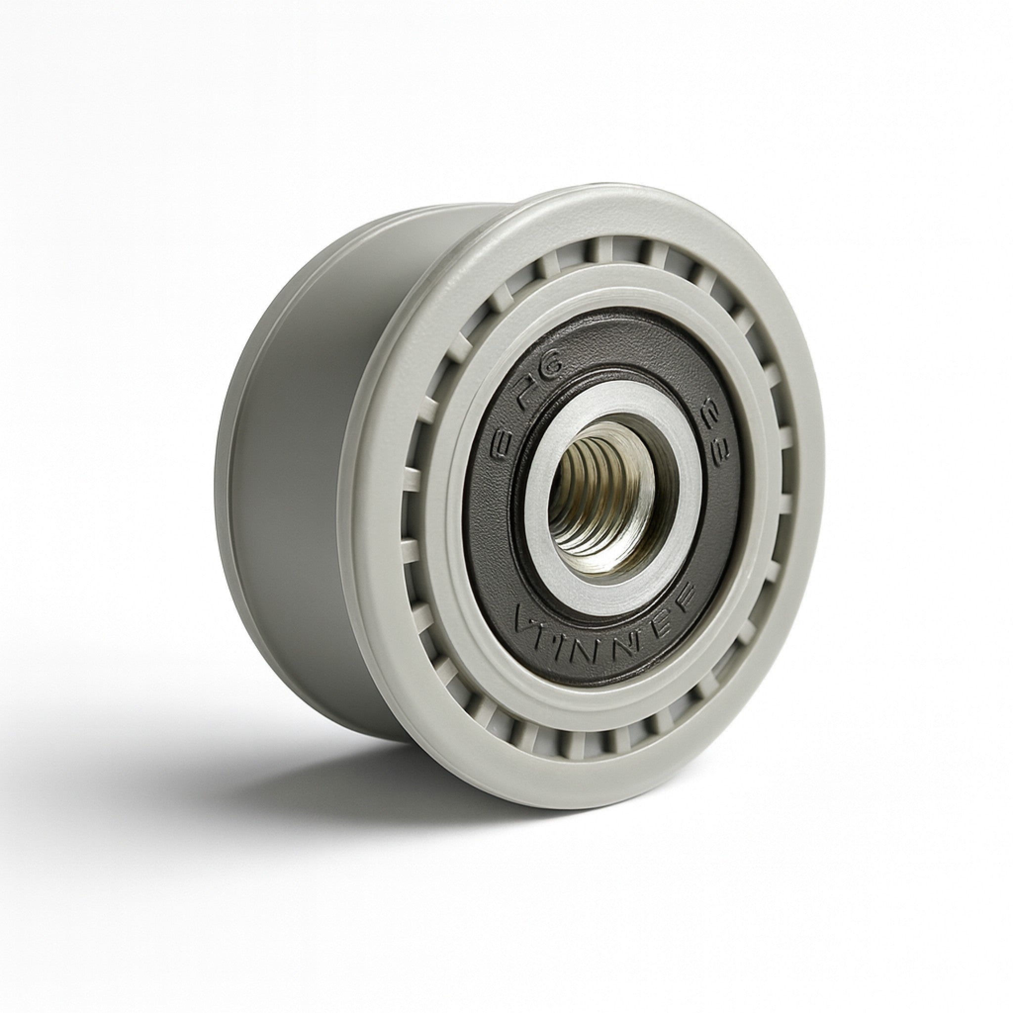 Metallic pulley wheel on a white background