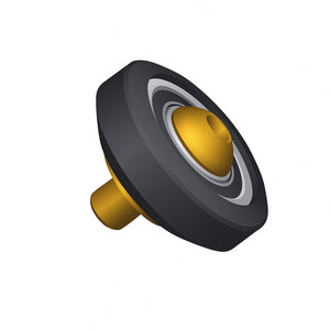 Black and gold circular object on a white background