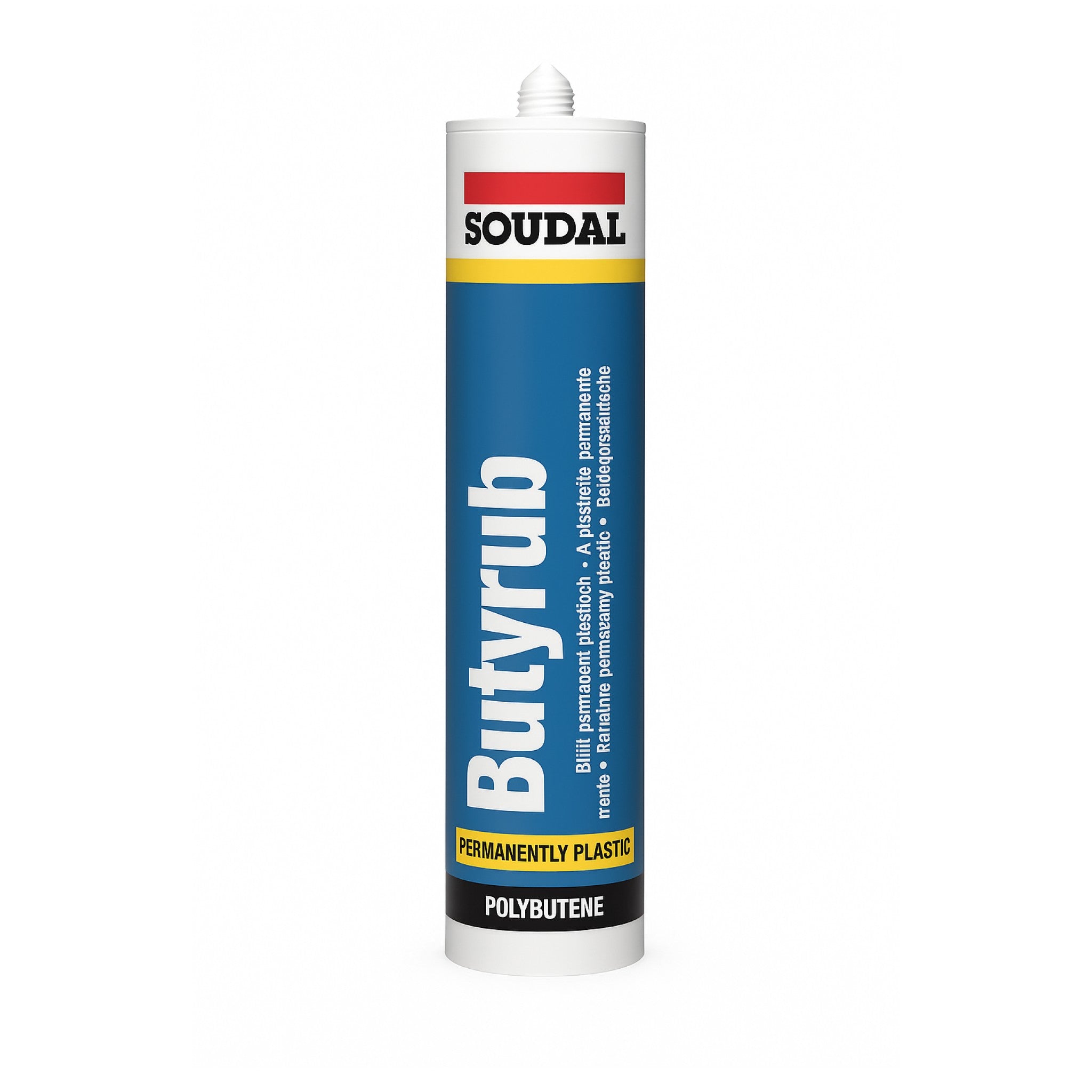 Soudal Butyrub polybutene sealant cartridge on a white background