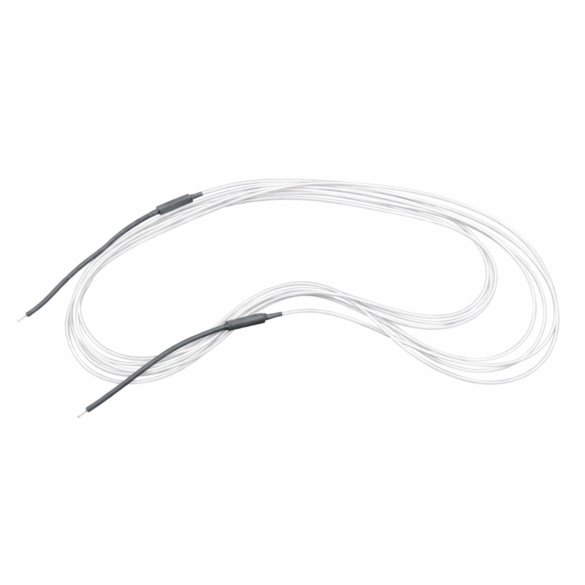 White cable with black connectors on a white background