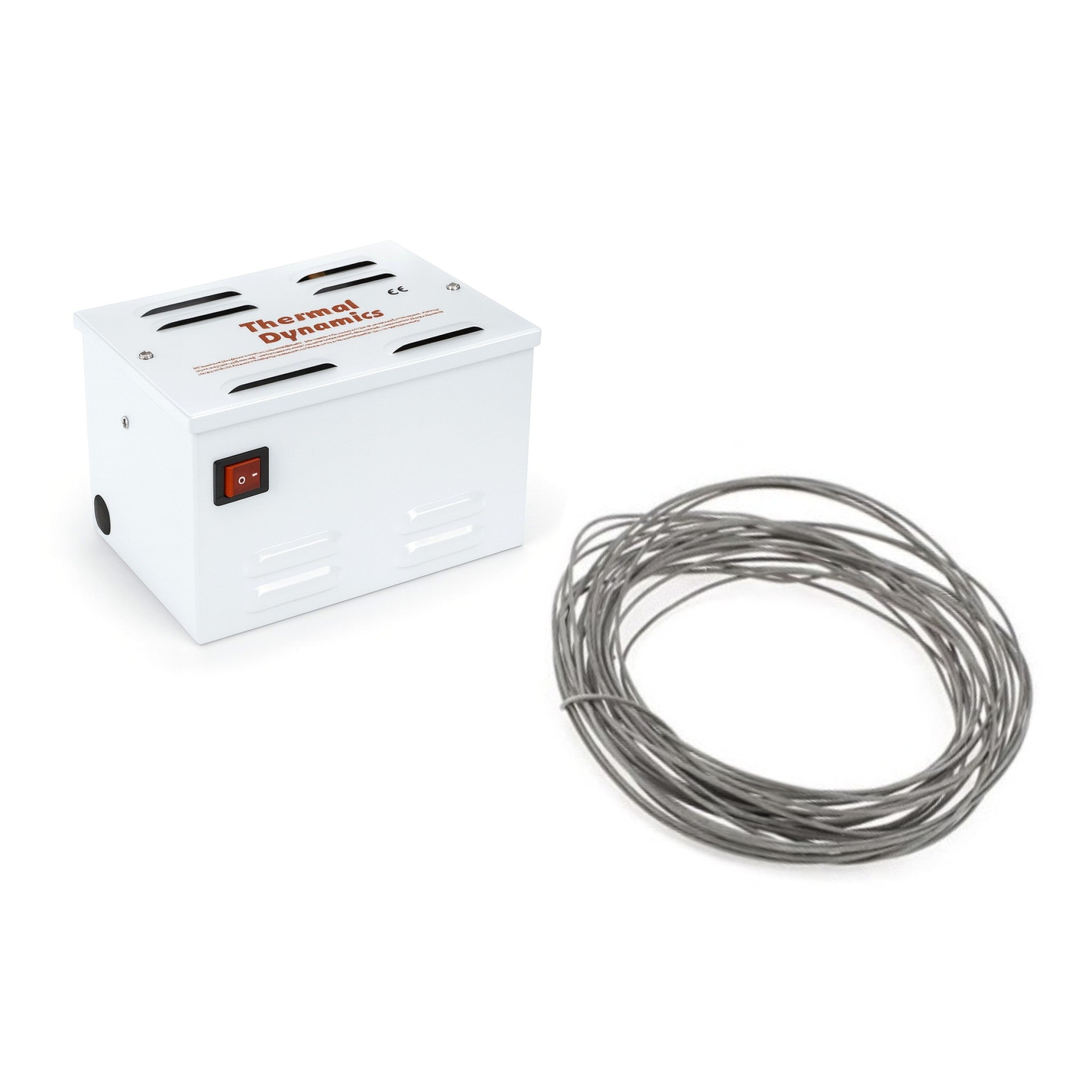 Thermal Dynamics heating element with coiled cable on a white background