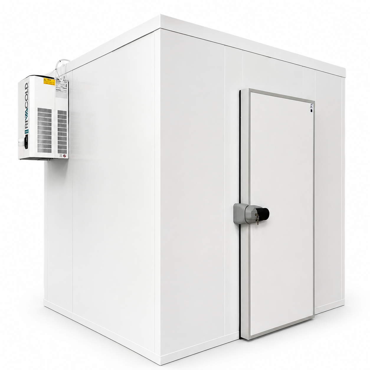 White coldroom with hinged door and rivacold unit