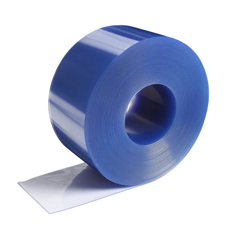 PVC Strip curtain roll in clear blue on white background