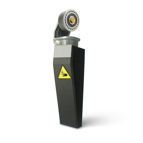 Fermod 2320 roller and bracket. Black plastic cover with yellow warning sticker