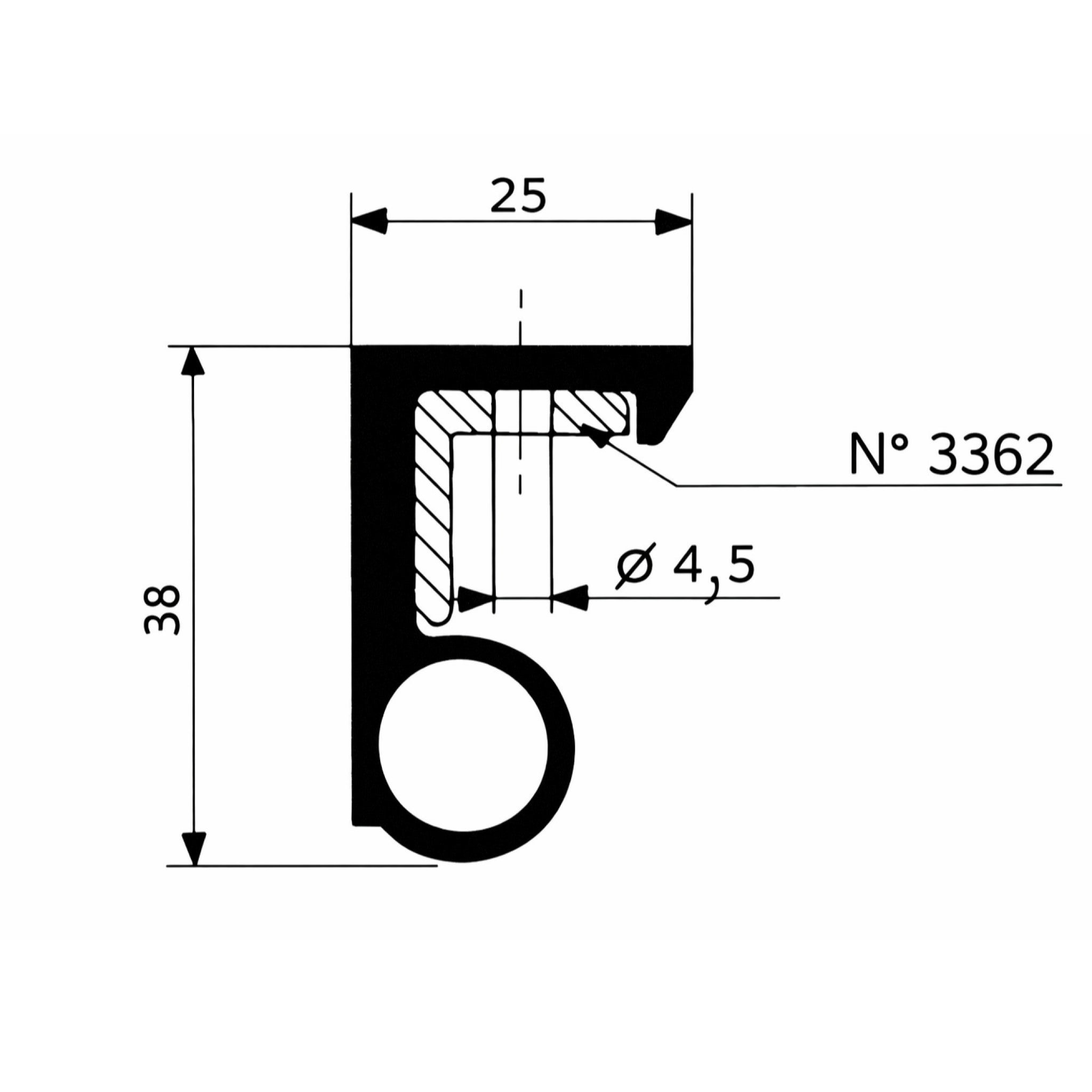 Fermod 3350 sweeper gasket - black line drawng with dimensions