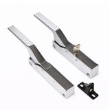 Chrome coldroom handles with offset lever on white background
