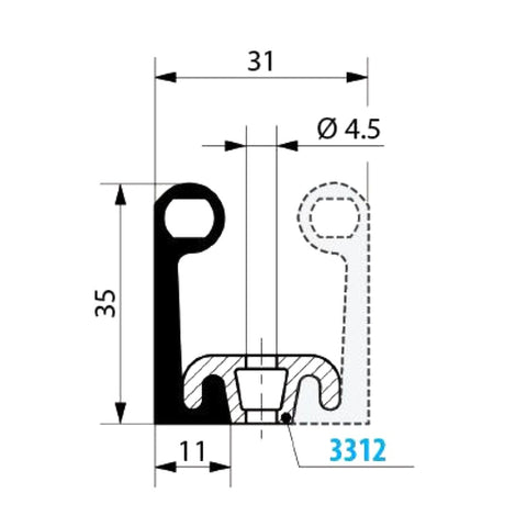 technical drawing of fermod 8511 sliding door gasket