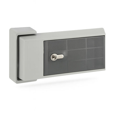 Fermod 921 Coldroom handle two tone grey composite with lock on white background