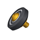 Black and gold mechanical component on a white background