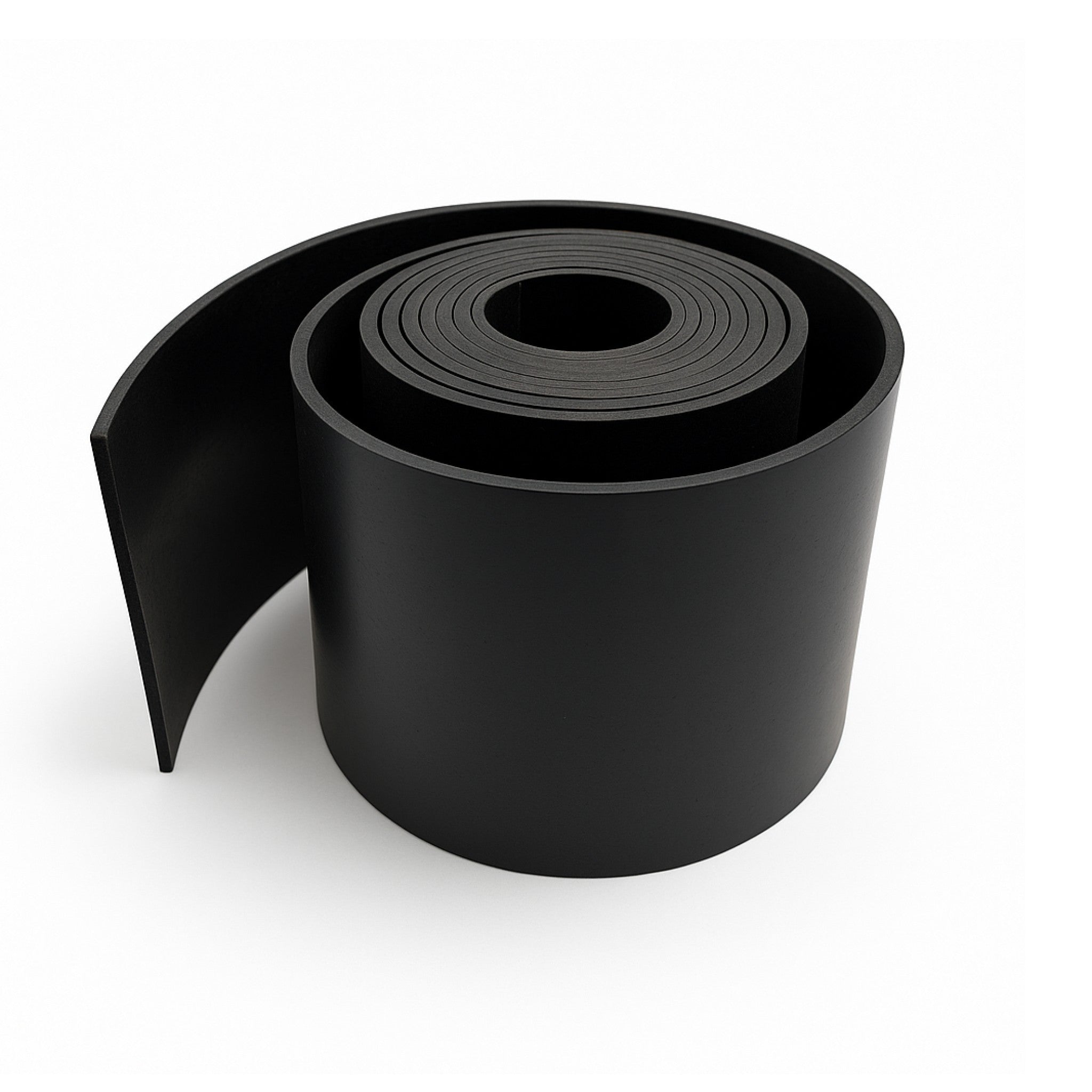 Black rubber roll on white background 80mm x 3mm x 2m