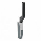 An Intertechnica 1800 Series handle, featuring a black grip and silver body, designed for overlapping doors with an automatic fastener.
