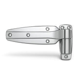 Chrome metal hinge on a white background