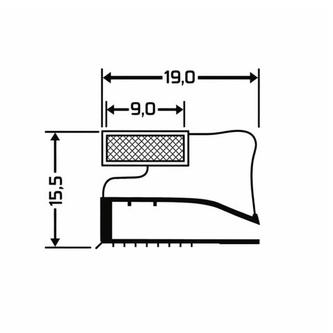 Technical drawing of a profiled object with dimensions