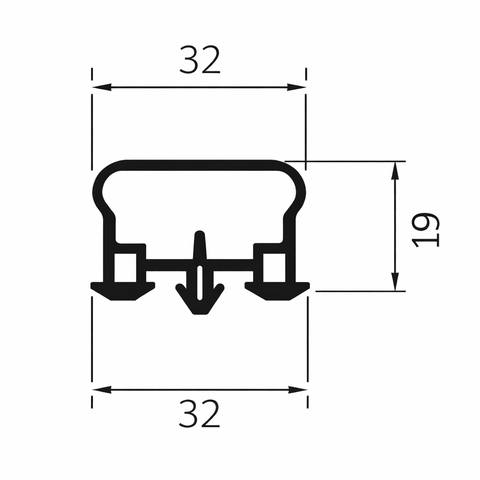 Technical drawing of a profile with dimensions labeled