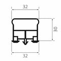 Technical drawing of a profile with dimensions labeled. Portiso Sliding Door Gasket 