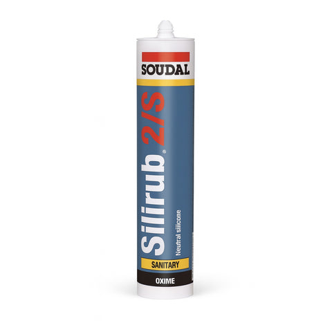 Soudal Silirub Z2 sanitary silicone sealant tube on a white background