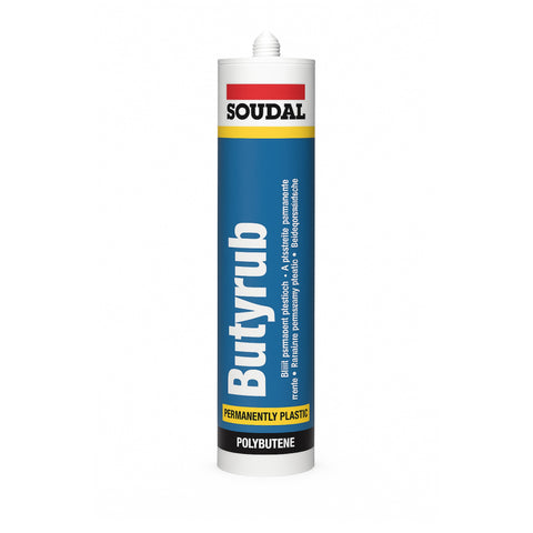 Soudal Butyrub polybutene sealant cartridge on a white background