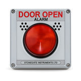 Door open alarm with red light and 'DOOR OPEN ALARM' text on a white background
