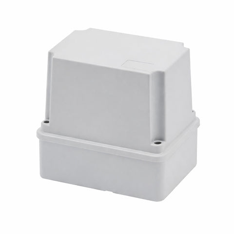 Grey plastic box on a white background