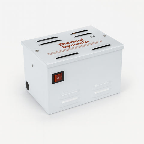 Thermal Dynamics low voltage transformer - white metal box with red text