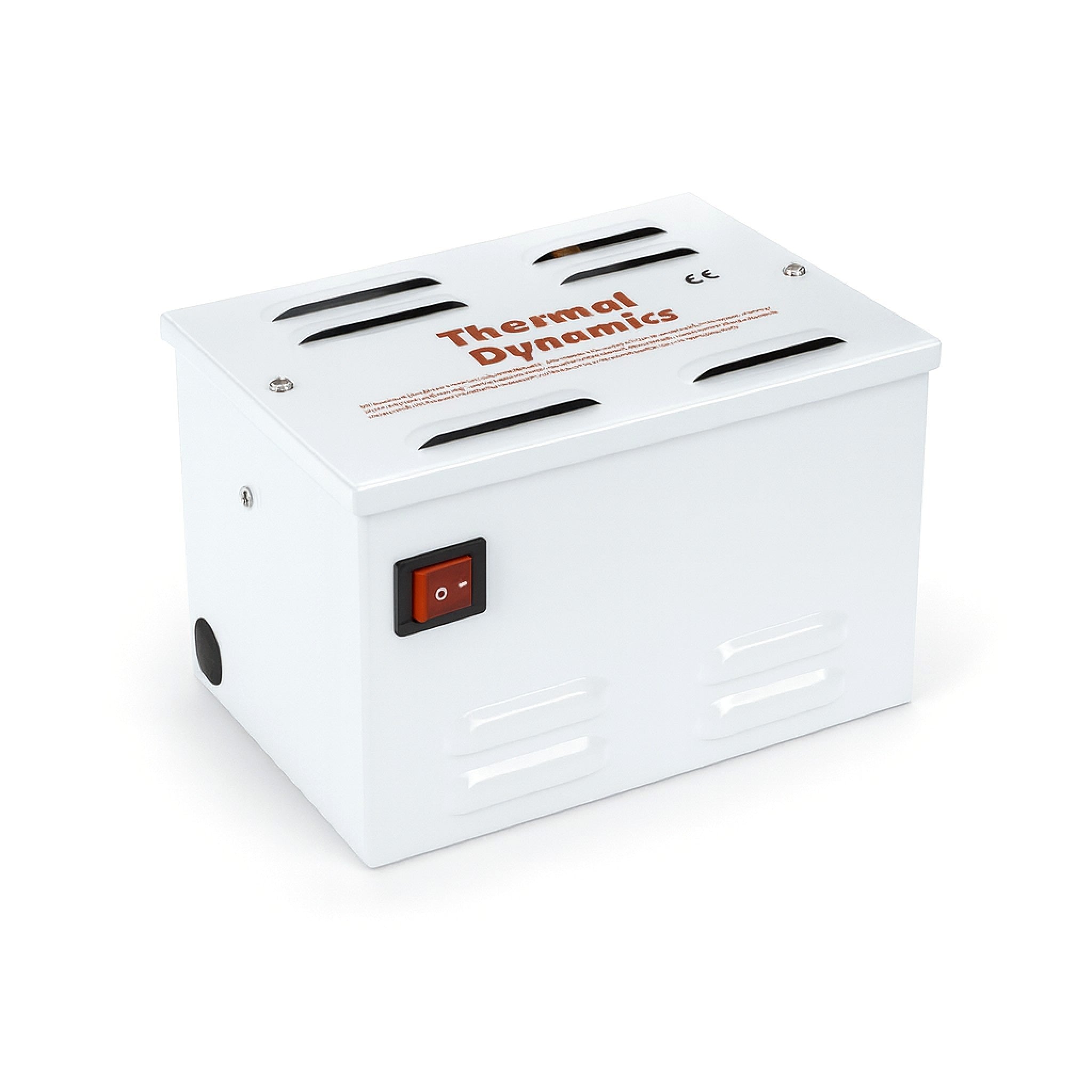 Thermal Dynamics low voltage transformer - white metal box with red text