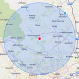 Map showing a radius for Absolute Coldroom Fridge trail hire