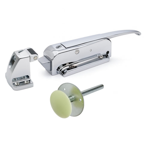 Chrome door handle set on a white background. Kason 56 Cold Room Door Handle - Complete Handle Kit - Absolute Coldroom